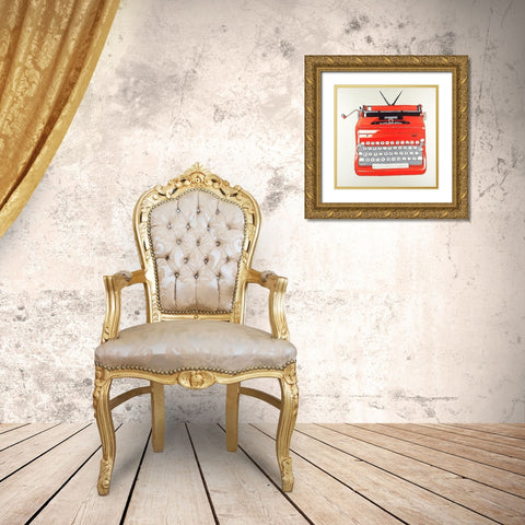 Red Typewritter Machine Gold Ornate Wood Framed Art Print with Double Matting by Atelier B Art Studio