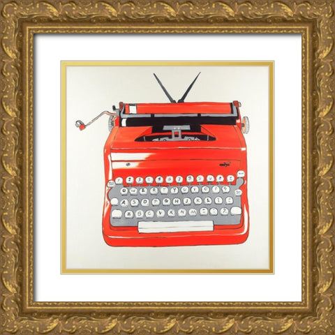 Red Typewritter Machine Gold Ornate Wood Framed Art Print with Double Matting by Atelier B Art Studio