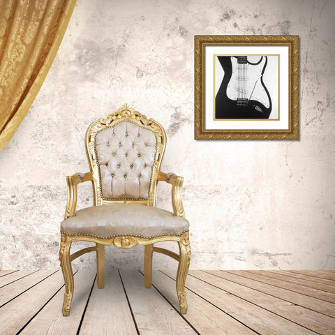 Black Electric Guitar Gold Ornate Wood Framed Art Print with Double Matting by Atelier B Art Studio