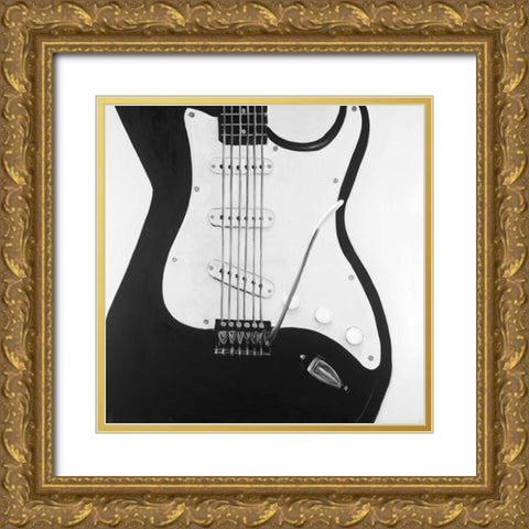 Black Electric Guitar Gold Ornate Wood Framed Art Print with Double Matting by Atelier B Art Studio
