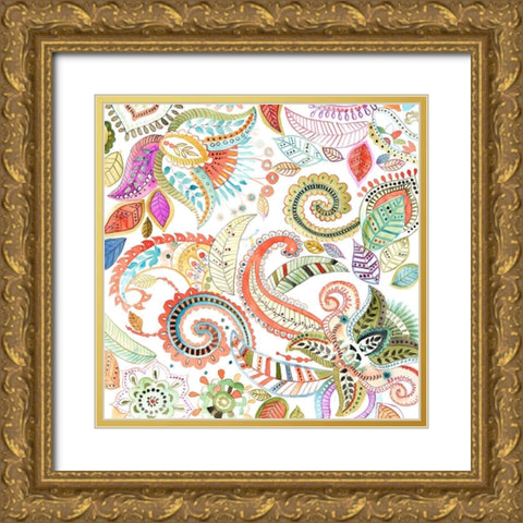 WATERCOLOR PAISLEY FLORAL Gold Ornate Wood Framed Art Print with Double Matting by Atelier B Art Studio
