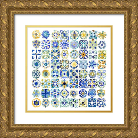 WATERCOLOR TRADITIONAL MOROCCAN TILES Gold Ornate Wood Framed Art Print with Double Matting by Atelier B Art Studio