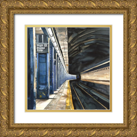 NEW-YORK SUBWAY Gold Ornate Wood Framed Art Print with Double Matting by Atelier B Art Studio