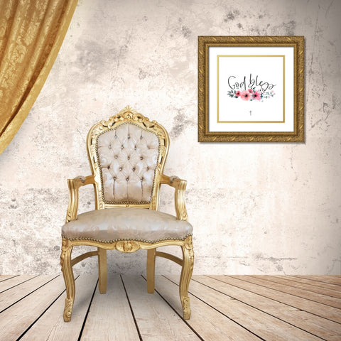 GOD BLESS Gold Ornate Wood Framed Art Print with Double Matting by Atelier B Art Studio