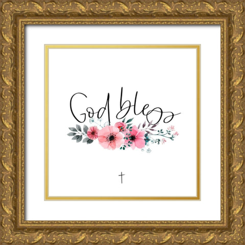 GOD BLESS Gold Ornate Wood Framed Art Print with Double Matting by Atelier B Art Studio
