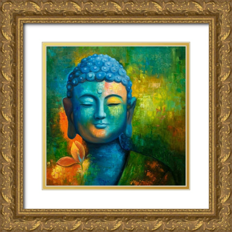 BLISSFUL BUDDHA Gold Ornate Wood Framed Art Print with Double Matting by Atelier B Art Studio