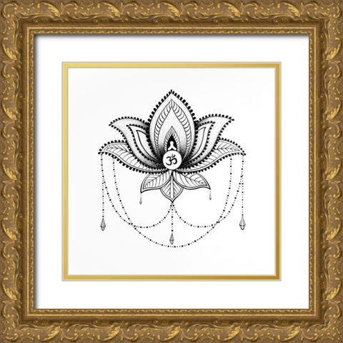ETHNIC LOTUS ORNAMENT Gold Ornate Wood Framed Art Print with Double Matting by Atelier B Art Studio