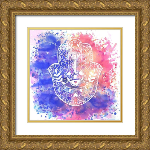 HAMSA HAND Gold Ornate Wood Framed Art Print with Double Matting by Atelier B Art Studio