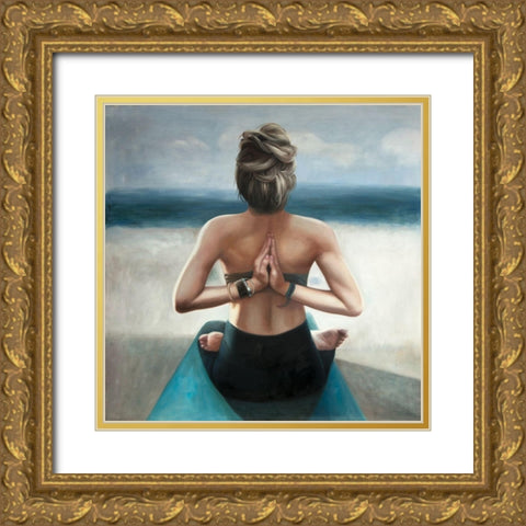 REVERSE PRAYER POSE Gold Ornate Wood Framed Art Print with Double Matting by Atelier B Art Studio