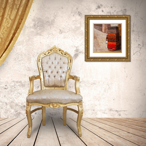 Old Traveling Suitcases Gold Ornate Wood Framed Art Print with Double Matting by Atelier B Art Studio