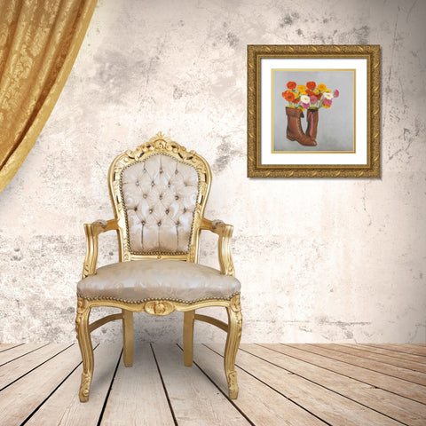 Leather Boots with Daisy Flowers Gold Ornate Wood Framed Art Print with Double Matting by Atelier B Art Studio