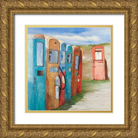 OLD GAS PUMPS Gold Ornate Wood Framed Art Print with Double Matting by Atelier B Art Studio