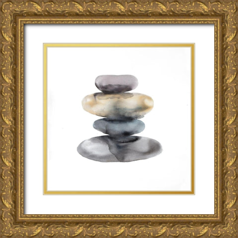 Watercolor Pile of Rocks Gold Ornate Wood Framed Art Print with Double Matting by Atelier B Art Studio