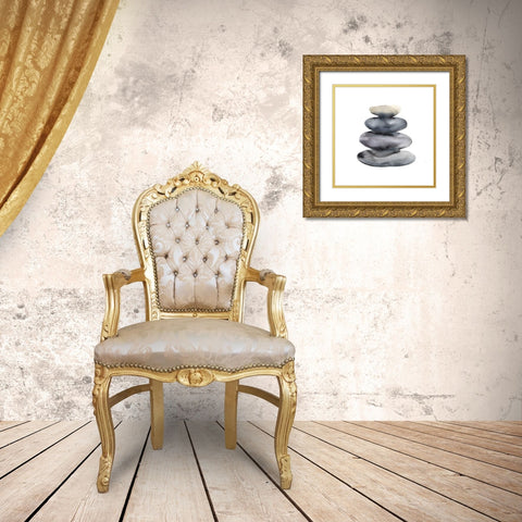 Watercolor Stacked Rocks Gold Ornate Wood Framed Art Print with Double Matting by Atelier B Art Studio