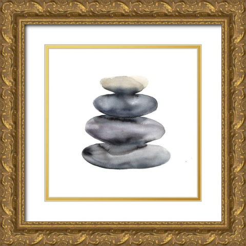Watercolor Stacked Rocks Gold Ornate Wood Framed Art Print with Double Matting by Atelier B Art Studio