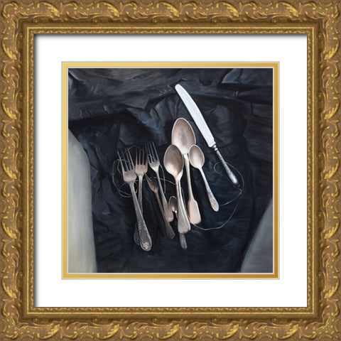 VINTAGE CUTLERY Gold Ornate Wood Framed Art Print with Double Matting by Atelier B Art Studio
