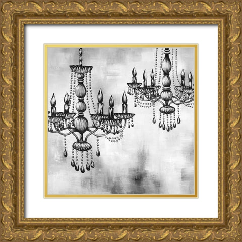 TWO CRYSTAL CHANDELIERS Gold Ornate Wood Framed Art Print with Double Matting by Atelier B Art Studio