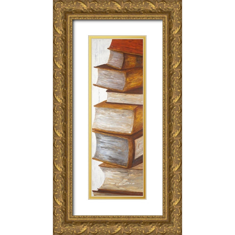 PILE OF BOOKS Gold Ornate Wood Framed Art Print with Double Matting by Atelier B Art Studio