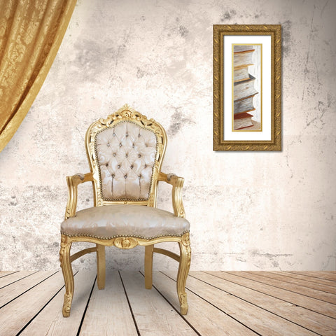 MOUNTAIN OF BOOKS Gold Ornate Wood Framed Art Print with Double Matting by Atelier B Art Studio