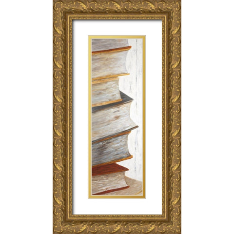 MOUNTAIN OF BOOKS Gold Ornate Wood Framed Art Print with Double Matting by Atelier B Art Studio