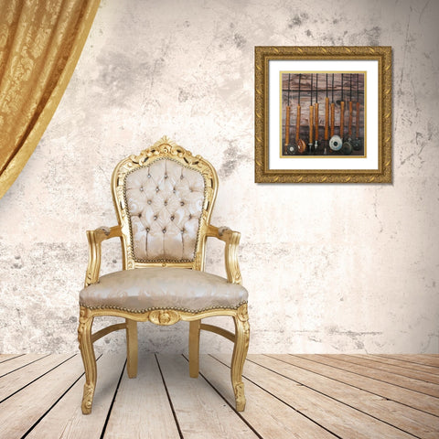 FISHING RODS ON WOOD Gold Ornate Wood Framed Art Print with Double Matting by Atelier B Art Studio