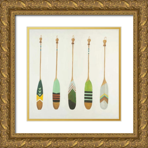 Colorful Nautical Oars Gold Ornate Wood Framed Art Print with Double Matting by Atelier B Art Studio