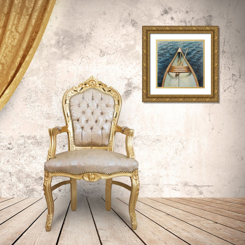 Canoeing on the Lake Gold Ornate Wood Framed Art Print with Double Matting by Atelier B Art Studio