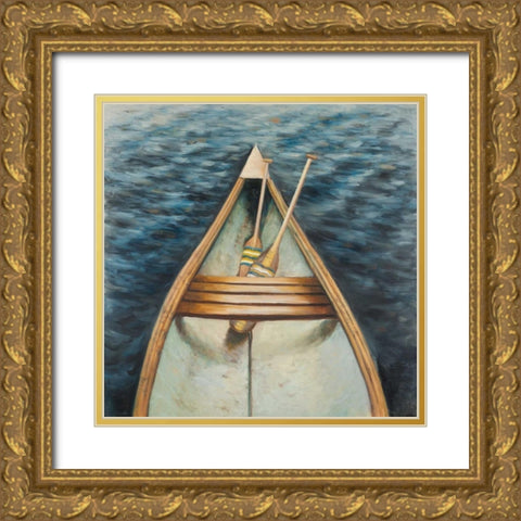 Canoeing on the Lake Gold Ornate Wood Framed Art Print with Double Matting by Atelier B Art Studio