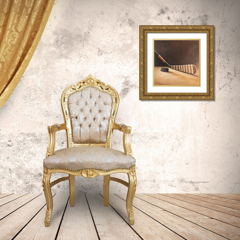 Stick and Hockey Puck Gold Ornate Wood Framed Art Print with Double Matting by Atelier B Art Studio