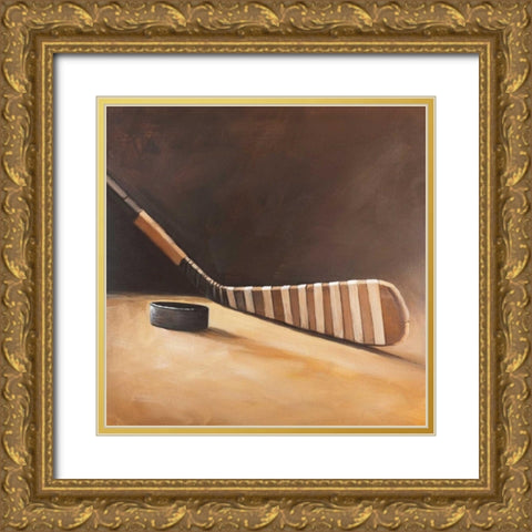 Stick and Hockey Puck Gold Ornate Wood Framed Art Print with Double Matting by Atelier B Art Studio