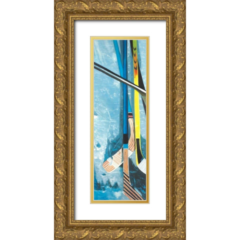 Hockey Sticks on Ice Gold Ornate Wood Framed Art Print with Double Matting by Atelier B Art Studio