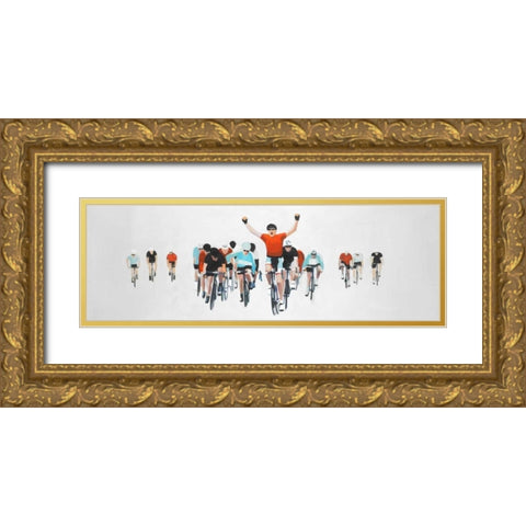 Cycling Competition Finals Gold Ornate Wood Framed Art Print with Double Matting by Atelier B Art Studio