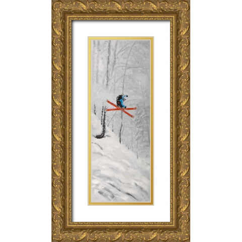 Man Skiing in Steep Offpiste Terrain Gold Ornate Wood Framed Art Print with Double Matting by Atelier B Art Studio