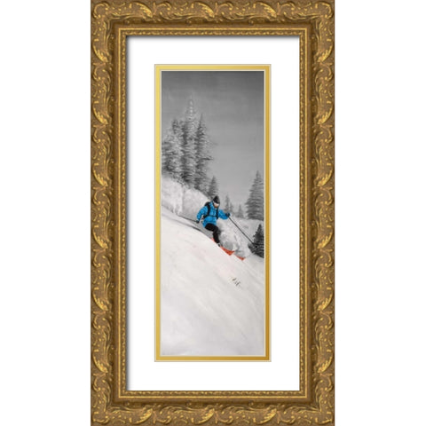 Man Skiing in Mountain Gold Ornate Wood Framed Art Print with Double Matting by Atelier B Art Studio