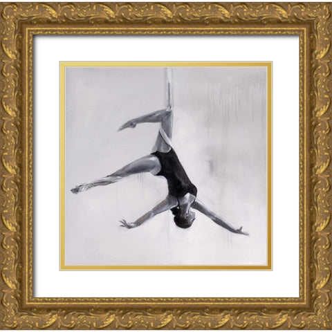 Woman Dancer on Aerial Silks Gold Ornate Wood Framed Art Print with Double Matting by Atelier B Art Studio