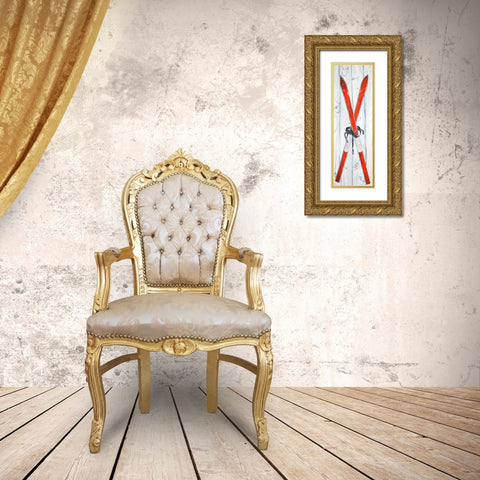 Vintage Red Ski Gold Ornate Wood Framed Art Print with Double Matting by Atelier B Art Studio