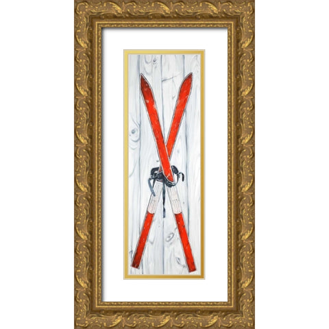 Vintage Red Ski Gold Ornate Wood Framed Art Print with Double Matting by Atelier B Art Studio