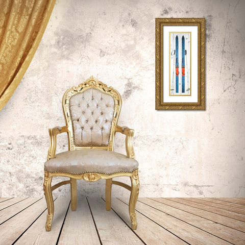 Vintage Blue Ski Gold Ornate Wood Framed Art Print with Double Matting by Atelier B Art Studio