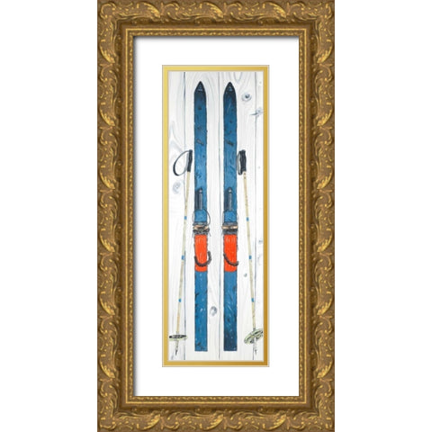Vintage Blue Ski Gold Ornate Wood Framed Art Print with Double Matting by Atelier B Art Studio