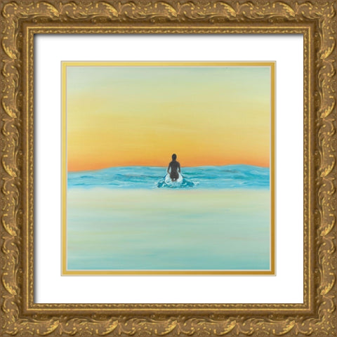 A Surfer Swimming by Dawn Gold Ornate Wood Framed Art Print with Double Matting by Atelier B Art Studio