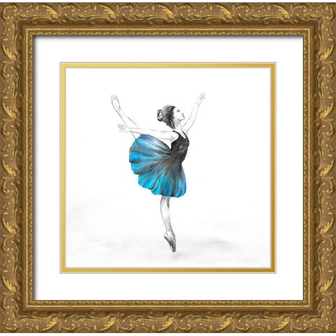Small Blue Ballerina Gold Ornate Wood Framed Art Print with Double Matting by Atelier B Art Studio