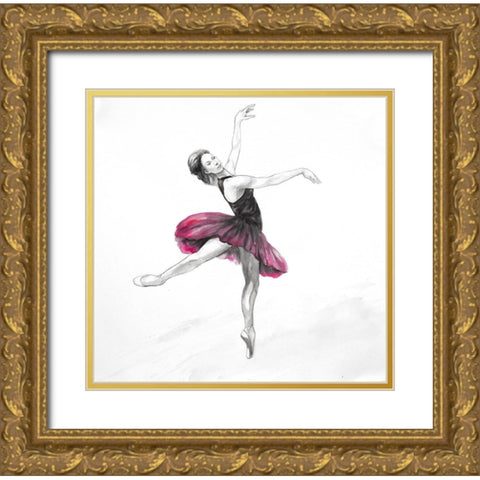 Small Pink Ballerina Gold Ornate Wood Framed Art Print with Double Matting by Atelier B Art Studio