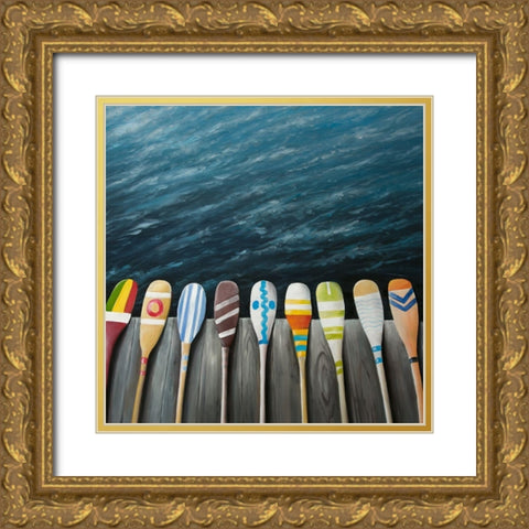 COLORFUL PADDLES ON THE DOCK Gold Ornate Wood Framed Art Print with Double Matting by Atelier B Art Studio