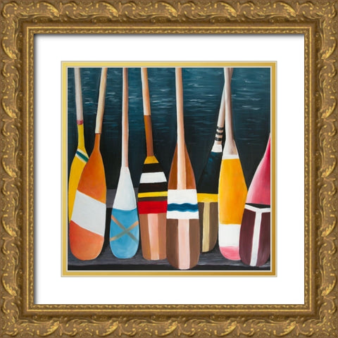 COLORFUL PADDLES Gold Ornate Wood Framed Art Print with Double Matting by Atelier B Art Studio