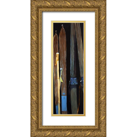 OLD SKIS Gold Ornate Wood Framed Art Print with Double Matting by Atelier B Art Studio