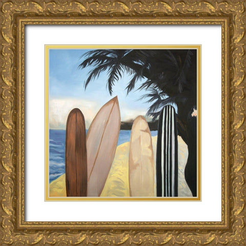 SURFBOARDS Gold Ornate Wood Framed Art Print with Double Matting by Atelier B Art Studio