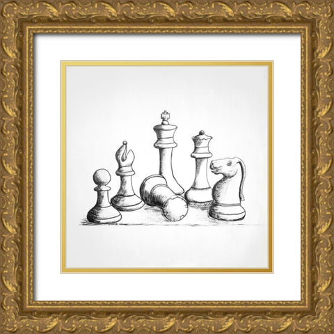 CHESS GAME PIECES Gold Ornate Wood Framed Art Print with Double Matting by Atelier B Art Studio