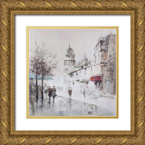 Gray city street Gold Ornate Wood Framed Art Print with Double Matting by Atelier B Art Studio