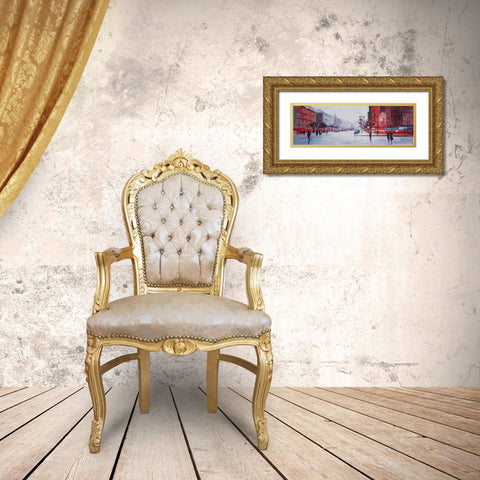 BLACK AND RED STREET SCENE Gold Ornate Wood Framed Art Print with Double Matting by Atelier B Art Studio