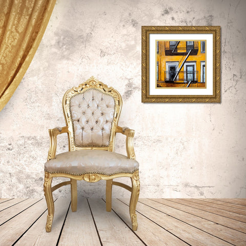 Building Old Fire Escape Gold Ornate Wood Framed Art Print with Double Matting by Atelier B Art Studio